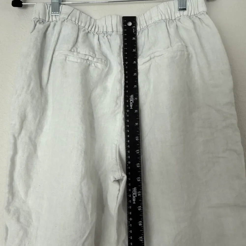 Chicos Womens Size 1 US 8 Pants Linen Ladder Cropped Leg White Pull On Coastal